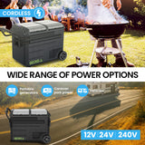 Gecko 55L Dual Zone Portable Fridge Freezer with onboard Lithium Battery, 12V/24V/240V, with 2 Doors, Wheels, for Camping, Car, Outings - 45-Degree Angle