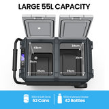 Gecko 55L Dual Zone Portable Fridge Freezer with onboard Lithium Battery, 12V/24V/240V, with 2 Doors, Wheels, for Camping, Car, Outings - Close-Up Angle
