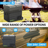 Gecko 65L Dual Zone Portable Fridge Freezer with onboard Lithium Battery, 12V/24V/240V, with 2 Doors, Wheels, for Camping, Car, Outings - 45-Degree Angle