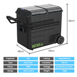 Gecko 65L Dual Zone Portable Fridge Freezer with onboard Lithium Battery, 12V/24V/240V, with 2 Doors, Wheels, for Camping, Car, Outings - Rear View