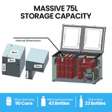 GECKO 75L Dual Zone Portable Fridge / Freezer, SECOP German Brand Compressor, for Camping, Car, Caravan - Low Angle