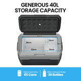 GECKO 40L Portable Fridge Freezer 12V/24V/240V for Camping, Car, Caravan, Boats - 45-Degree Angle