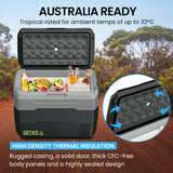 GECKO 40L Portable Fridge Freezer 12V/24V/240V for Camping, Car, Caravan, Boats - Close-Up Angle