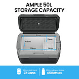 Gecko 50L Portable Fridge Freezer 12V/24V/240V for Camping, Car, Caravan, Boats - 45-Degree Angle