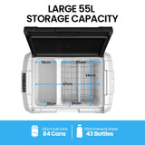 Gecko 55L Portable Fridge Freezer 12V/24V/240V for Camping, Car, Caravan, Boats - 45-Degree Angle