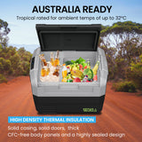 Gecko 55L Portable Fridge Freezer 12V/24V/240V for Camping, Car, Caravan, Boats - Close-Up Angle