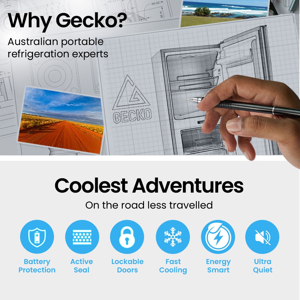 GECKO 119L Upright Portable Fridge / Freezer, 12V/24V for Motorhome and Caravan, Silver