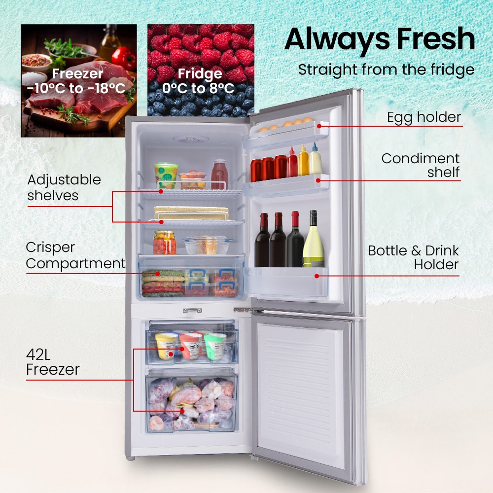 GECKO 139L Upright Portable Fridge / Freezer, 12V/24V for Motorhome and Caravan, Silver