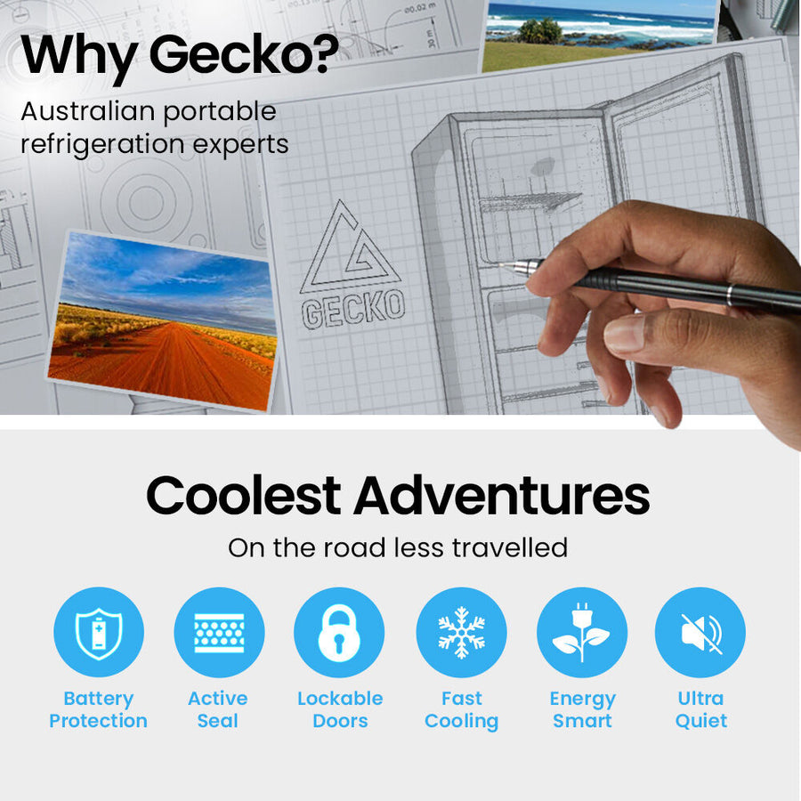 GECKO 142L Upright Portable Fridge / Freezer, 12V/24V for Motorhome and Caravan, Black