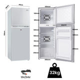 GECKO 142L Upright Portable Fridge / Freezer, 12V/24V for Motorhome and Caravan, Silver - Front View