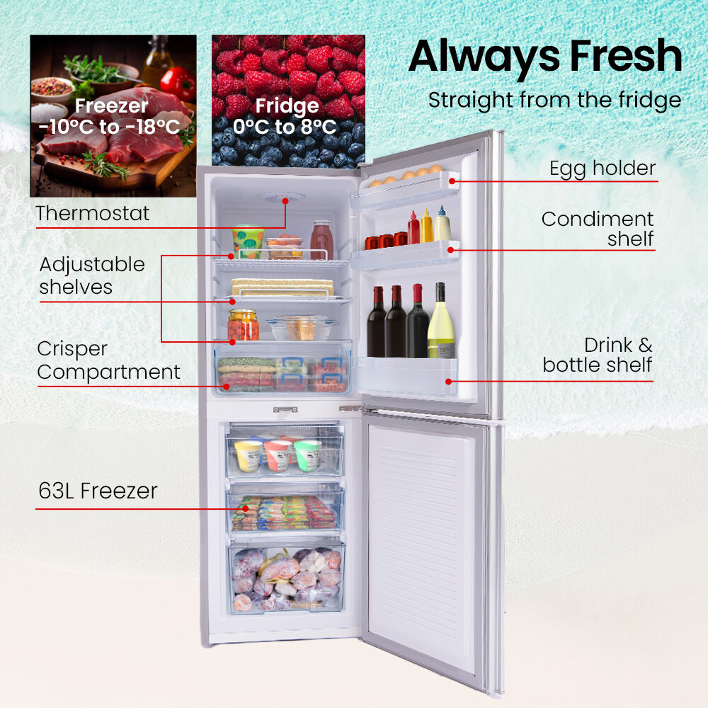 GECKO 160L Upright Portable Fridge / Freezer, 12V/24V for Motorhome and Caravan, Silver