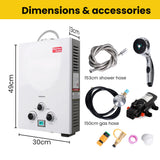 Thermomate Portable Gas Outdoor Camping Hot Water Heater System, with 12V Pump, Shower Head, White - Front View
