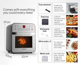 EUROCHEF 16L Digital Air Fryer Electric Airfryer Rotisserie Large Big Dry Cooker, Silver - 45-Degree Angle
