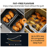 EuroChef 9L Dual Zone Air Fryer, Electric Digital Airfryer Twin Drawers, Black/Silver - Close-Up Angle