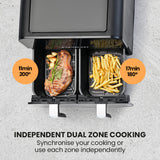 EuroChef 9L Dual Zone Air Fryer, Electric Digital Airfryer Twin Drawers, Black/Silver - Extra Image