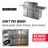 EuroGrille 8 Burner Outdoor BBQ Grill Barbeque Gas Stainless Steel Kitchen Commercial - Side View
