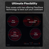 EuroChef 60cm 4 Zone Ceramic Cooktop, 6600W Electric, FlexiZone Adjustable Size Hobs, Touch Controls - Side View