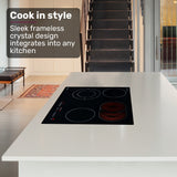 EuroChef 60cm 4 Zone Ceramic Cooktop, 6600W Electric, FlexiZone Adjustable Size Hobs, Touch Controls - Top-Down View