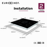 EuroChef 90cm 5 Zone Ceramic Cooktop, 8900W Electric, FlexiZone Adjustable Size Hobs, Touch Controls - Front View