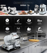 EUROCHEF 8 Inch Commercial Meat Slicer 280W Electric Food Cutting Machine, Deli Shaver Cutter 200mm - Side View