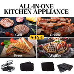 EUROCHEF Smart Multi Contact Grill Sandwich Press Panini Waffle Maker Griddle Stainless Steel