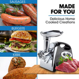 EUROCHEF Electric Meat Grinder, Stainless Steel Mincer Sausage Filler Kibbe Maker, Black - Front View