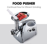 EUROCHEF Electric Meat Grinder, Stainless Steel Mincer Sausage Filler Kibbe Maker, Silver - 45-Degree Angle