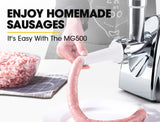 EUROCHEF Electric Meat Grinder, Stainless Steel Mincer Sausage Filler Kibbe Maker, Silver - Close-Up Angle