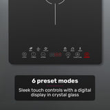 EUROCHEF Induction Cooktop, 2000W, 9 Heat Levels, Fast Electric Portable Cooker, Touch Controls - 45-Degree Angle