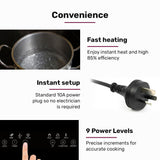 EUROCHEF Induction Cooktop, 2000W, 9 Heat Levels, Fast Electric Portable Cooker, Touch Controls - Close-Up Angle