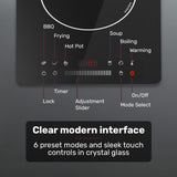 EUROCHEF Induction Cooktop, 2000W, 9 Heat Levels, Fast Electric Portable Cooker, Touch Controls with Slider - Low Angle