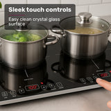 EUROCHEF Double Induction Cooktop, 9 Heat Levels, Fast Electric Portable Cooker, Touch Controls, Standard 10A Power Plug - Front View