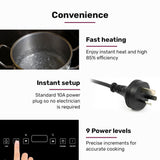 EUROCHEF Double Induction Cooktop, 9 Heat Levels, Fast Electric Portable Cooker, Touch Controls, Standard 10A Power Plug - Close-Up Angle