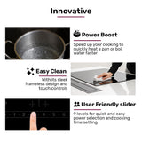 EuroChef 60cm 4 Zone Induction Cooktop, 6800W Electric, Touch Controls - Close-Up Angle