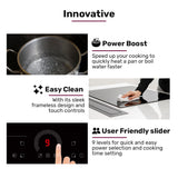 EUROCHEF 60cm 4 Zone Induction Cooktop, 7200W Electric, FlexZone Function, Touch Controls - Low Angle