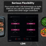 EuroChef 60cm 4 Zone Induction Cooktop, 7200W Electric, Dual Link Bridged Zone Hobs, Touch Controls