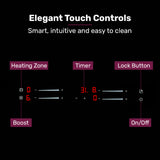 EuroChef 60cm 4 Zone Induction Cooktop, 7200W Electric, Dual Link Bridged Zone Hobs, Touch Controls - 45-Degree Angle