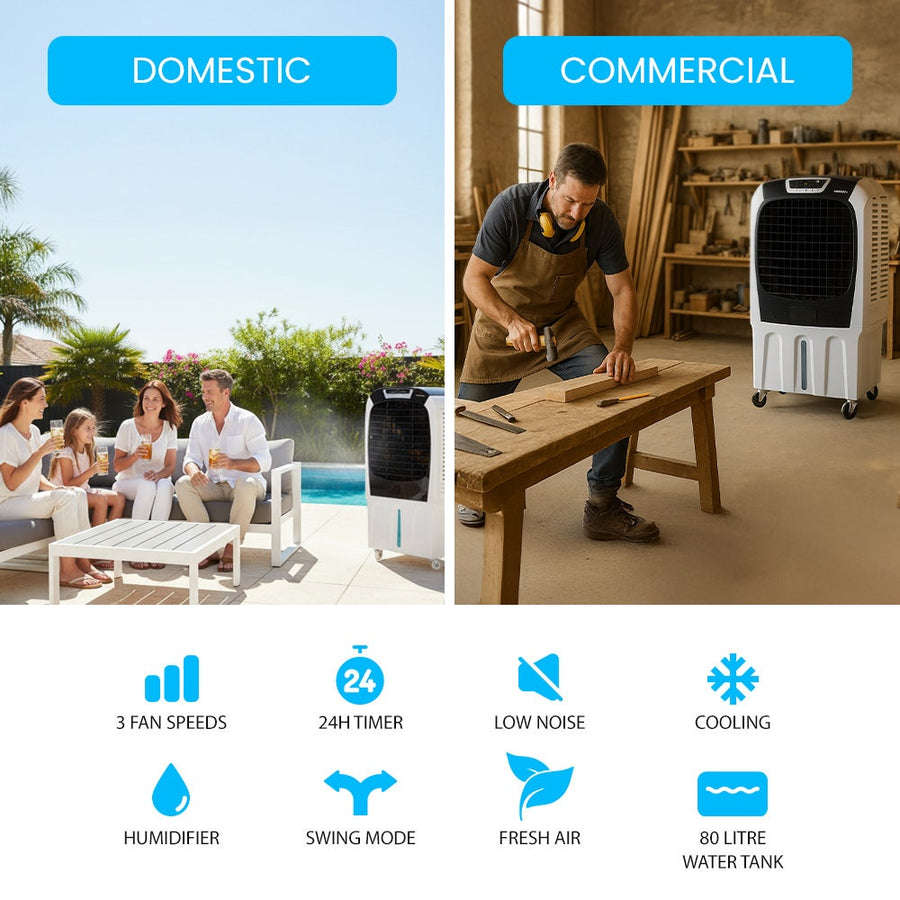 POLYCOOL 450W 80L Evaporative Air Cooler, Commercial Grade, Remote Control, Fan