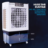 POLYCOOL 45L 125W Evaporative Air Cooler Portable Industrial Fan, Purifier, Humidifier, Remote Control - Side View