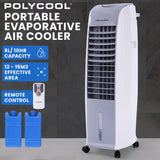POLYCOOL 8L Portable Evaporative Air Cooler 24 Hour Timer 4 in 1 Cooling Fan, Grey and White - Rear View