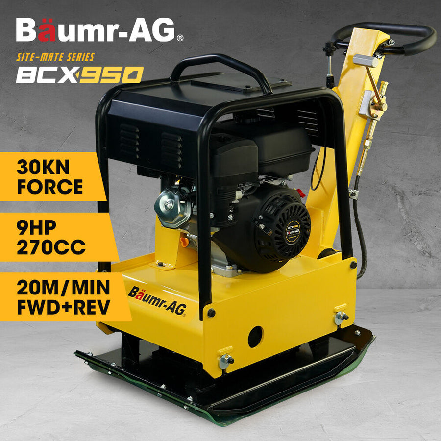 BAUMR-AG 185kg Reversible Vibratory Plate Compactor, Commercial 9HP 270cc, 500x700mm, Wheel Kit, for Sand Soil Gravel Asphalt (BCX-950)