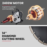 BAUMR-AG 2400W Electric Concrete Saw 355mm Demolition Cutter Wet Dry Demo Tool Circular Cutting - Front View