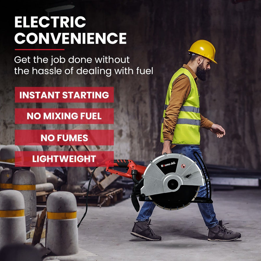 BAUMR-AG 2400W Electric Concrete Saw 355mm Demolition Cutter Wet Dry Demo Tool Circular Cutting