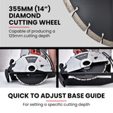 BAUMR-AG 2400W Electric Concrete Saw 355mm Demolition Cutter Wet Dry Demo Tool Circular Cutting - Top-Down View