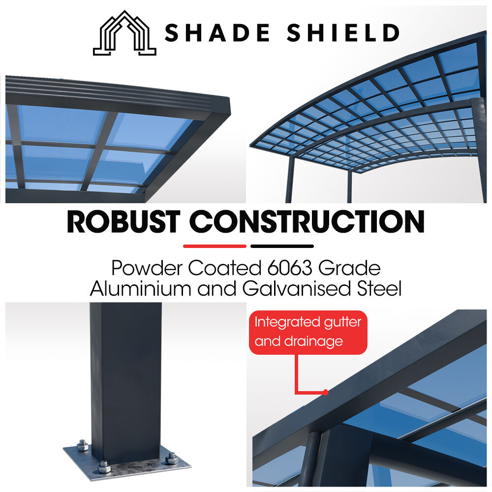 SHADE SHIELD Arched Double Carport 6.0m x 5.5m x 2.98m, Aluminium Alloy Frame, Polycarbonate Roof, S