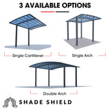 SHADE SHIELD Arched Double Carport 6.0m x 5.5m x 3.4m, Aluminium Alloy Frame, Polycarbonate Roof, Shelter for Car or Outdoor Living - Low Angle