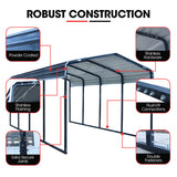 SHADE SHIELD Single Carport Shed 3.3 x 6 x 2.9m, Galvanised Steel Frame, Powder Coated Gable Roof, Shelter for Car Caravan Boat Tractor Agricultural - Side View
