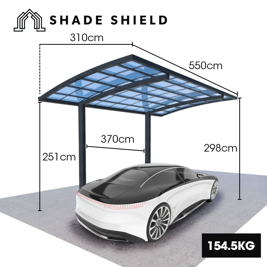 SHADE SHIELD Single Cantilever Carport 3.0m x 5.5m x 3.5m, Aluminium Alloy Frame, Polycarbonate Roof