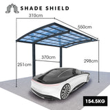 SHADE SHIELD Single Cantilever Carport 3.0m x 5.5m x 3.5m, Aluminium Alloy Frame, Polycarbonate Roof, Shelter for Car or Outdoor Living - Front View