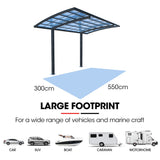 SHADE SHIELD Single Cantilever Carport 3.0m x 5.5m x 3.5m, Aluminium Alloy Frame, Polycarbonate Roof, Shelter for Car or Outdoor Living - 45-Degree Angle